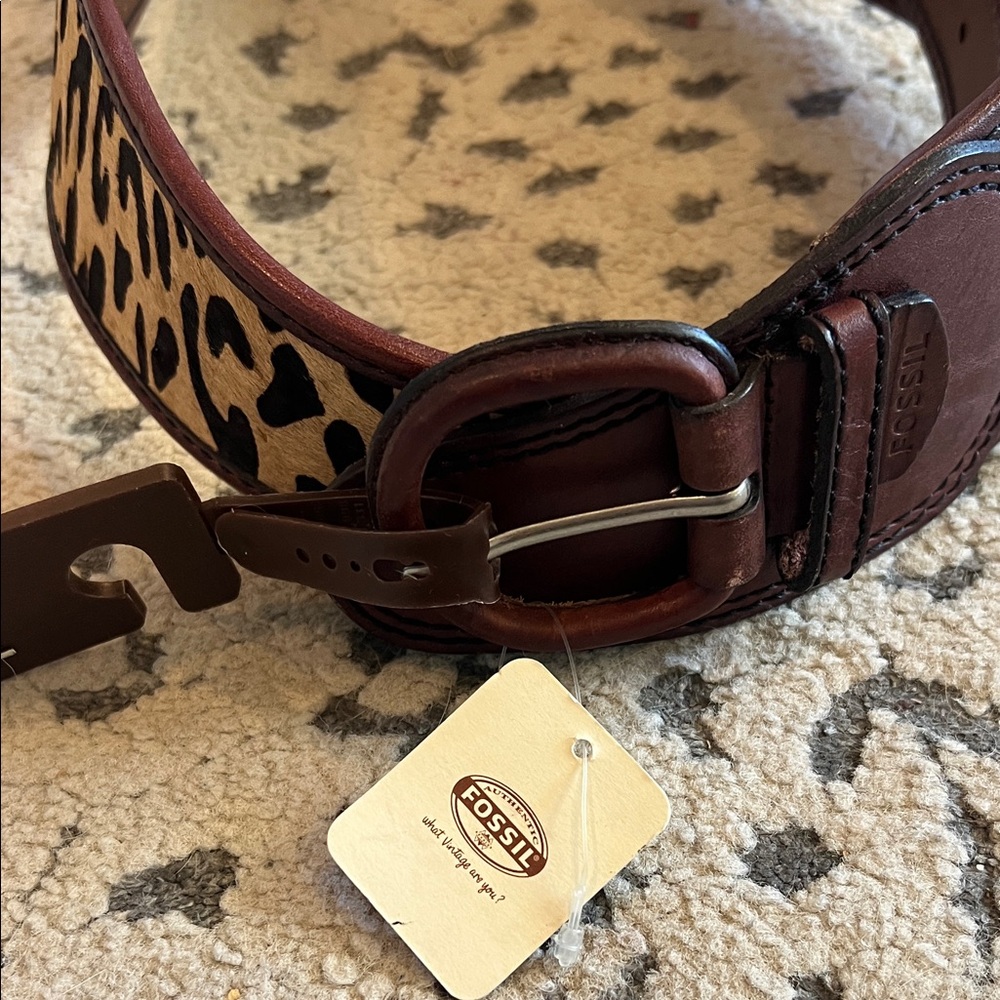 Fossil Leopard Print Women's Belt with Brown Accents